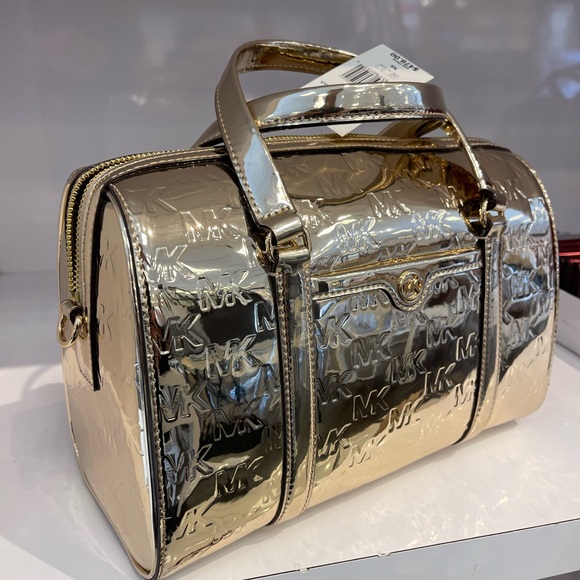 Michael Kors Handbags - MICHAEL KORS Jet Set Medium Metallic Logo Debossed Satchel
Pale Gold 
NWT